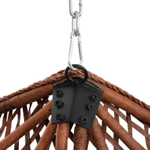 Kokon ogrodowy rattanowy z poduszkami fotel wiszący bujak huśtawka na metalowym stelażu brązowa