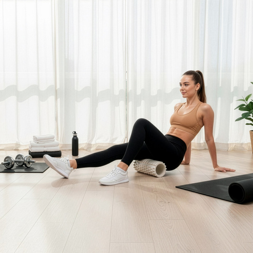 Wałek do masażu, średnio twardy, roller z wypustkami, jasny beż