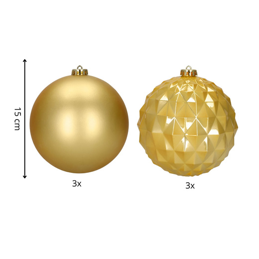 Bombki choinkowe 15 cm 6 szt. zestaw ozdoby świąteczne matowe i geometryczne złote