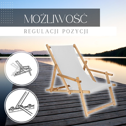 Leżak ogrodowy z podłokietnikami, drewniany z 3-stopniową regulacją, plażowy, jasny szary