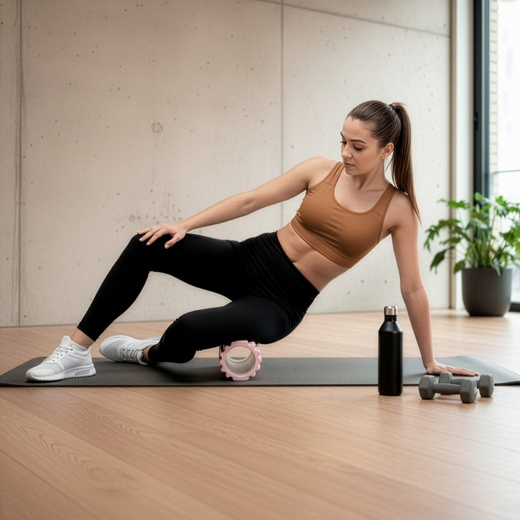 Wałek do masażu, średnio twardy, roller z wypustkami, różowy