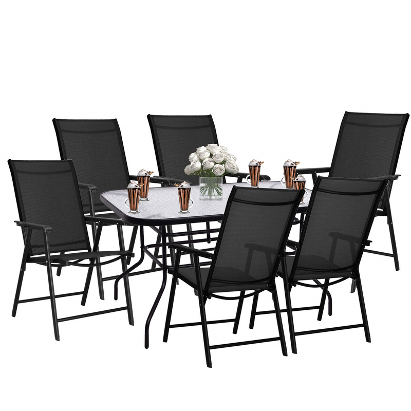 Meble ogrodowe 6 krzeseł, stół ze szkłem hartowanym zestaw na taras