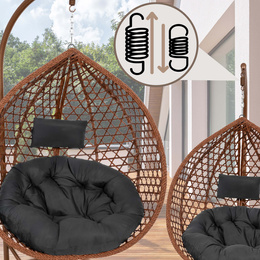 Kokon ogrodowy rattanowy z poduszkami fotel wiszący bujak huśtawka na metalowym stelażu brązowa