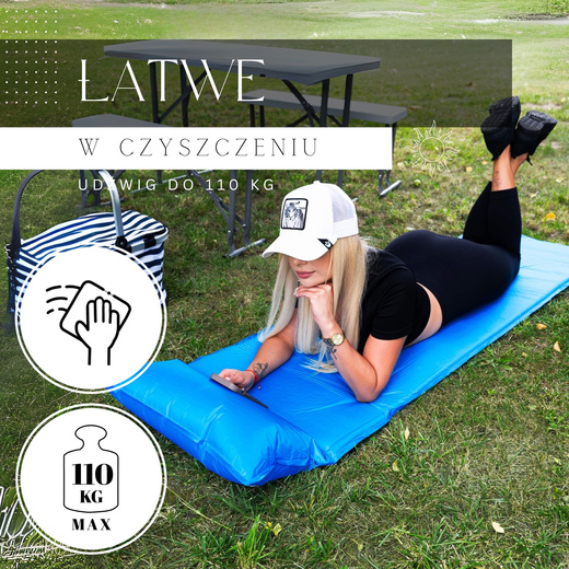 Mata samopompująca 186 cm z poduszką mata turystyczna biwakowa z pokrowcem niebieska
