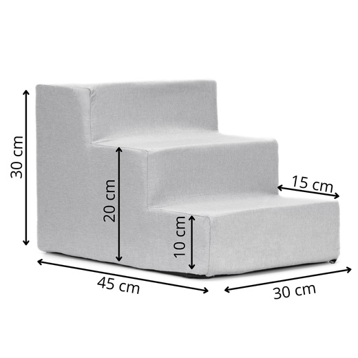 Schodki dla psa do łóżka 30 cm podest, rampa 3-stopniowa, miękkie schody szare