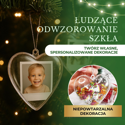 Bombki akrylowe 10cm serce plastikowe decoupage zestaw 4 szt.