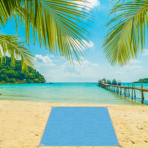 Koc plażowy sand free 200x200 cm mata plażowa dwuwarstwowa niebieska
