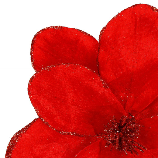 Sztuczna magnolia gałązka kwiat czerwony z brokatem