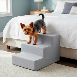 Schodki dla psa do łóżka 30 cm podest, rampa 3-stopniowa, miękkie schody szare