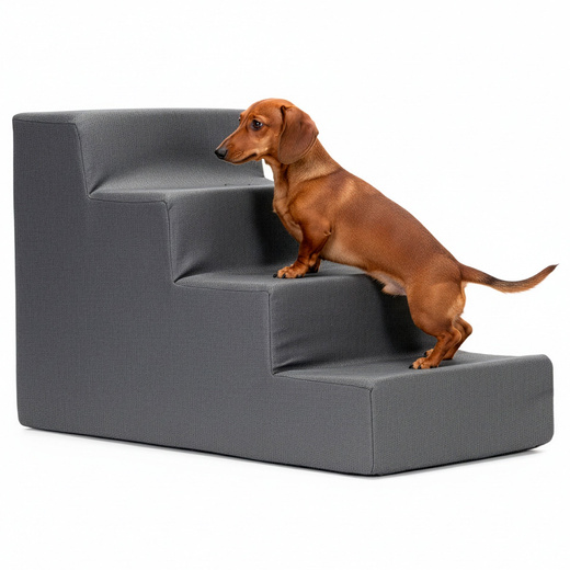 Schodki dla psa do łóżka 40 cm podest, rampa 4-stopniowa, miękkie schody ciemnoszare