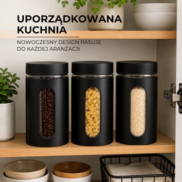 Pojemnik kuchenny, szklany z pokrywką 1L zestaw 3 szt. na żywność, produkty sypkie, kawę
