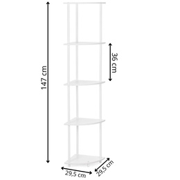 Regał narożny biały 147 cm z 5 półkami loft do łazienki nowoczesny na książki 