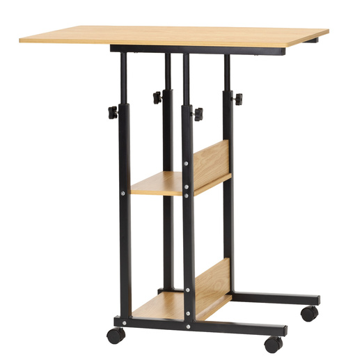 Stolik na kółkach regulowany 76-86 cm biurko mobilne pod laptopa jasnobrązowe
