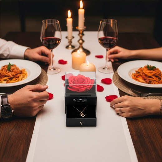 Wieczna róża z naszyjnikiem w pudełku prezentowym szkatułka na dzień kobiet walentynki