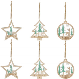 Zawieszki choinkowe 6 sztuk drewniane ozdoby świateczne