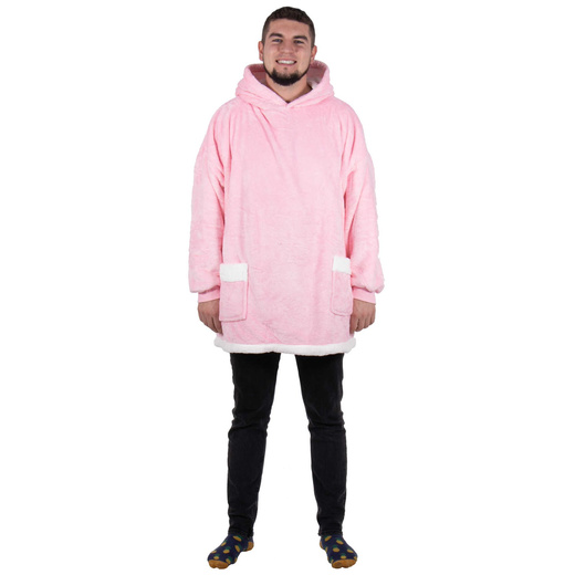 Kocobluza damska oversize koc bluza 2w1 z kapturem ciepła różowa
