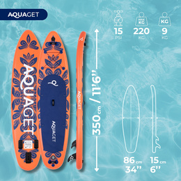 Deska SUP 350 cm pompowana do pływania na stojąco paddleboard z zestawem akcesoriów