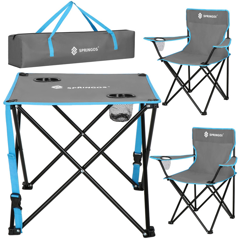Zestaw kempingowy stolik i 2 krzesła z oparciem, składane meble turystyczne wędkarskie