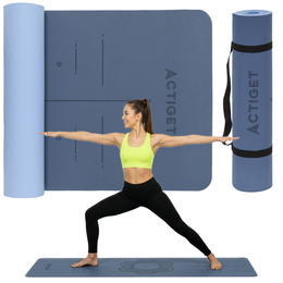 Mata do ćwiczeń 183x61 cm antypoślizgowa TPE do jogi, stretchingu z uchwytem niebieska