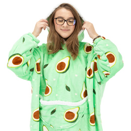 Kocobluza damska oversize koc bluza 2w1 z kapturem ciepła szlafrok futrzak zielony