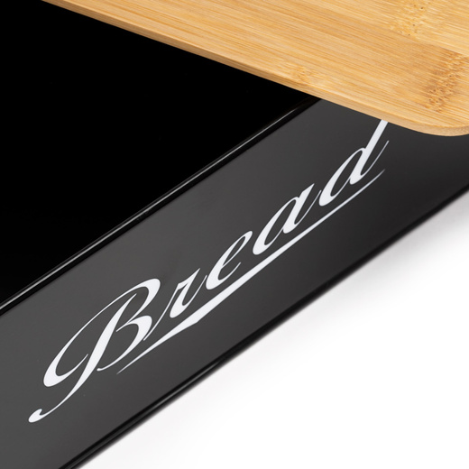 Chlebak metalowy, zamykany z bambusową deską, pojemnik na pieczywo, czarny