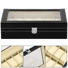 Szkatułka na zegarki 30x20x8 cm czarno-kremowa, ekoskóra organizer z 12 przegródkami