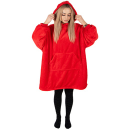 Kocobluza damska męska oversize koc bluza 2w1 z kapturem XXL ciepła czerwone