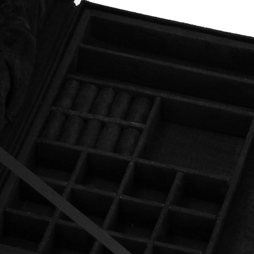 Szkatułka na biżuterię 26x26x9 cm czarny, welurowy organizer z przegródkami