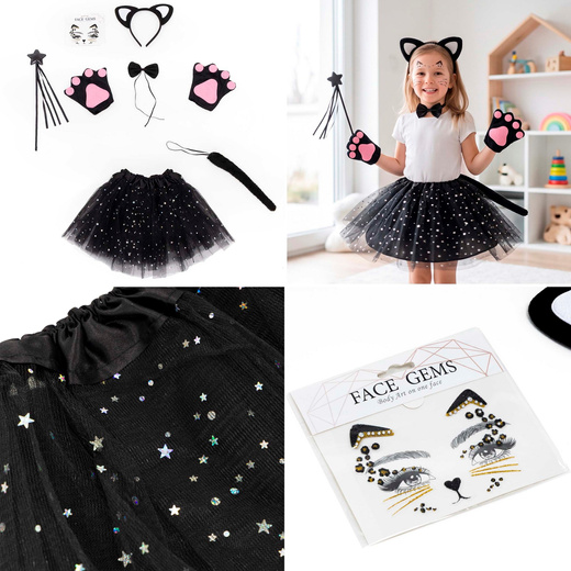 Strój Kota dla dziewczynki zestaw 7 el. przebranie, kostium Kotek na bal, Halloween