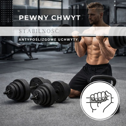 Hantle regulowane 30 kg zestaw obciążeń gryf do treningu siłowego talerze zaciski