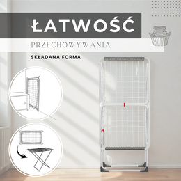 Suszarka na pranie składana teleskopowa na ubrania, bieliznę, z wbudowanymi haczykami
