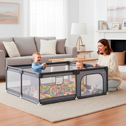 Kojec dla dzieci, zamykany 180x150x66 cm plac zabaw, ochronny, szary