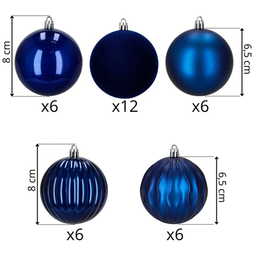 Bombki choinkowe 36 szt. zestaw dekoracji świątecznych, nietłukące, granatowe