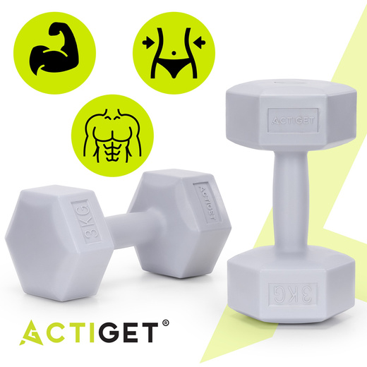 Ciężarki 2x3 kg hexagonalne do ćwiczeń fitness hantle zestaw 2 szt. szare