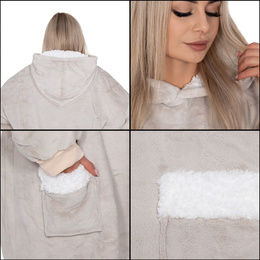 Kocobluza damska męska oversize koc bluza 2w1 z kapturem XXL ciepła jasnoszara