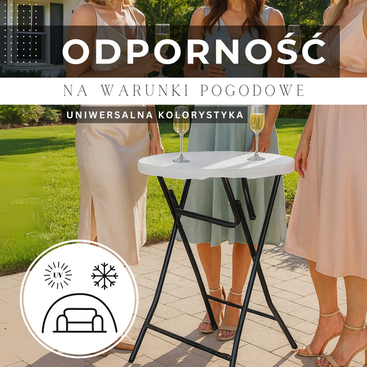 Stół składany cateringowy 110x80 cm okrągły stolik bankietowy koktajlowy biało-srebrny