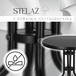 Meble ogrodowe metalowe krzesła 4 szt. i okrągły stół ze szklanym blatem zestaw czarno-brązowy