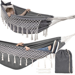 Hamak dwuosobowy 200kg bujak ogrodowy 200x150cm szaro-kremowy