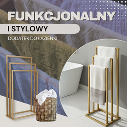 Wieszak łazienkowy na ręczniki podłogowy stojak 3-ramienny złoty