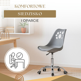 Fotel biurowy obrotowy krzesło na kółkach regulowane, dla dzieci do nauki szare