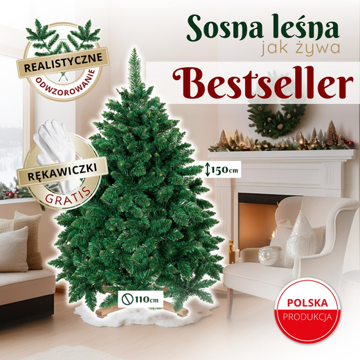 Choinka sztuczna 150 cm sosna leśna jak żywa Royal Trees premium z drewnianym stojakiem
