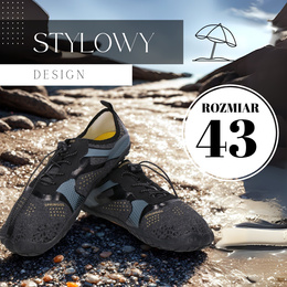 Buty do wody, męskie rozm. 43 szybkoschnące buty na plaże, szaro-czarne 