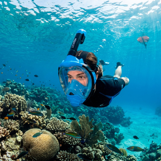 Maska z rurką do nurkowania, snorkelingu L/XL pełnotwarzowa, AntiFog, uchwyt na kamerę