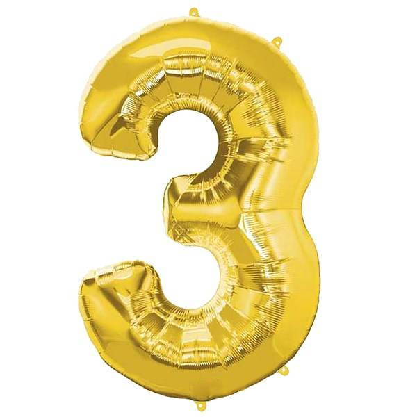 Balon na urodziny cyfra 3 foliowy 40 cm złoty