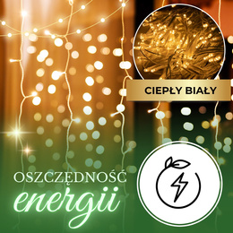 Kurtyna świetlna 200 led girlanda, lampki sople biały ciepły