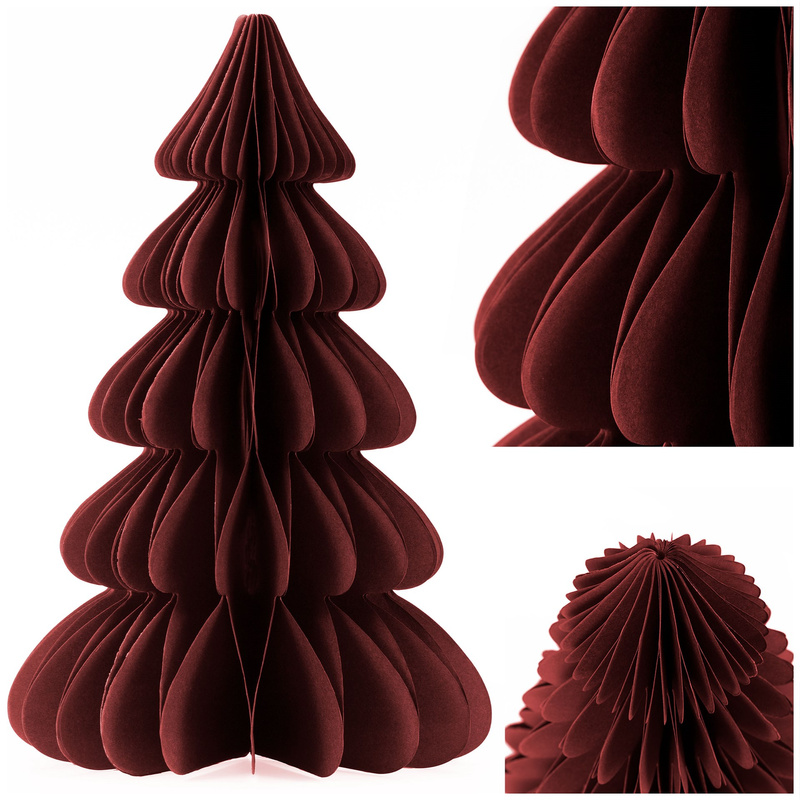 Papierowa choinka 30 cm ozdoba świąteczna dekoracja 3D z magnesem bordowa