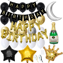 Balony na urodziny 53 szt. dekoracje z napisem happy birthday złoty/czarny/srebrny/biały