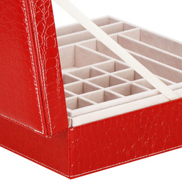 Szkatułka na biżuterię ekoskóra 26x26x8,5 cm czerwony organizer z przegródkami