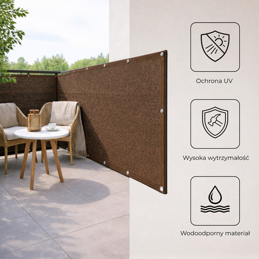Osłona balkonowa, maskująca 100x500 cm mata na balkon zacieniająca 95% brązowa