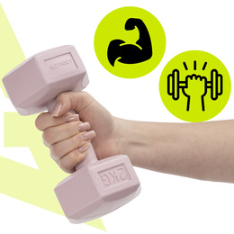 Ciężarki 2x2kg hexagonalne do ćwiczeń fitness hantle zestaw 2 szt. różowe
